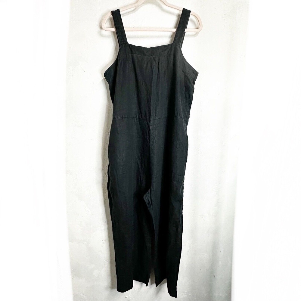 Everlane Linen Side Button Jumpsuit Tank Wide Leg Womens 12 Relaxed Beachy Black